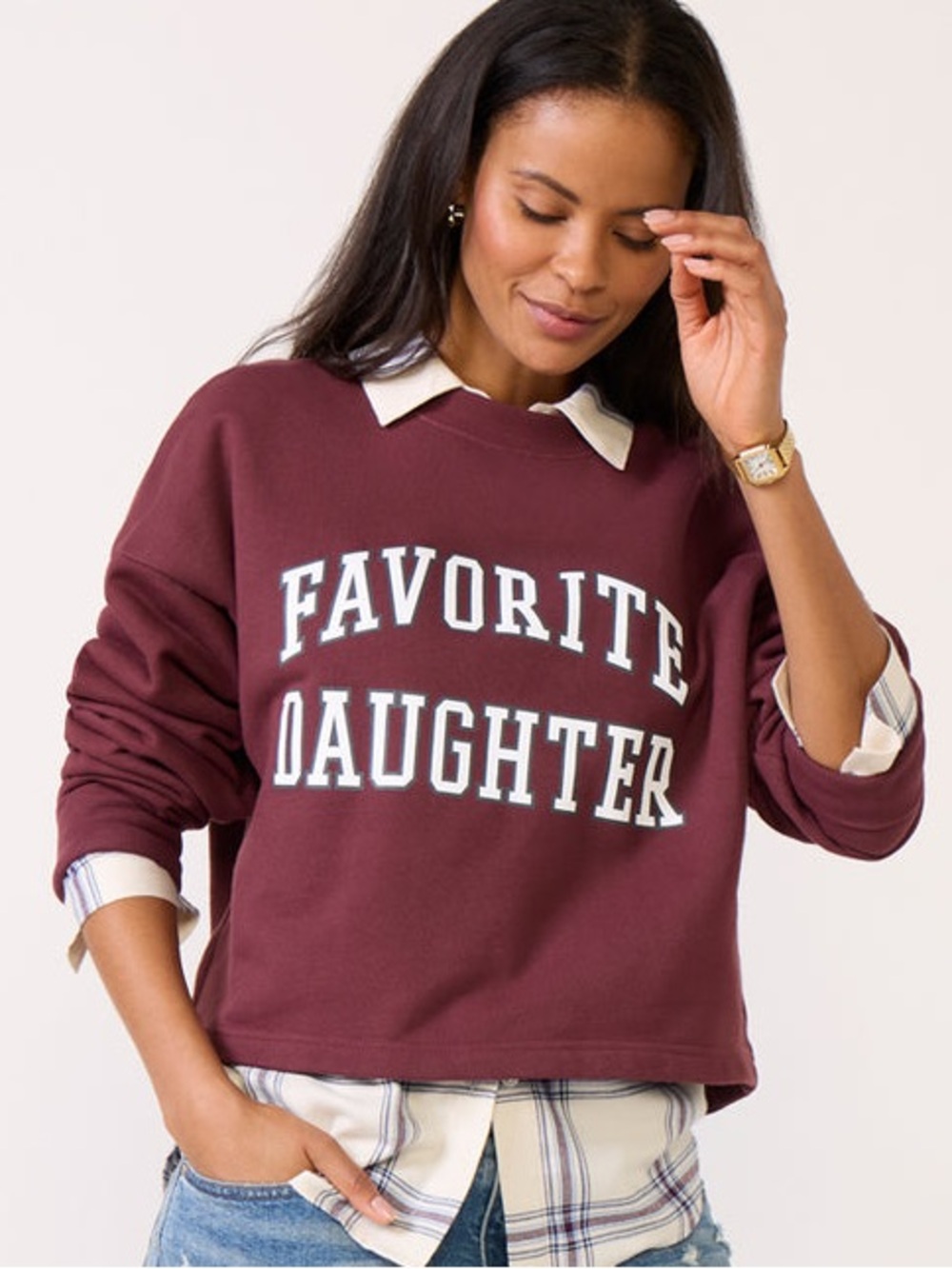 Favorite Daughter Cropped Collegiate Sweatshirt Burgundy Size XS